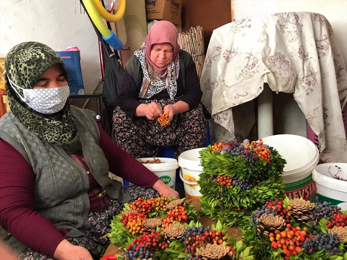 Burdur'un Bucak ilçesine bağlı Kocaaliler beldesinde yöre kadınları tarafından odun dışı orman ürünlerinden yapılan kapı süsleri, Avrupa'nın birçok ülkesine satılıyor. 