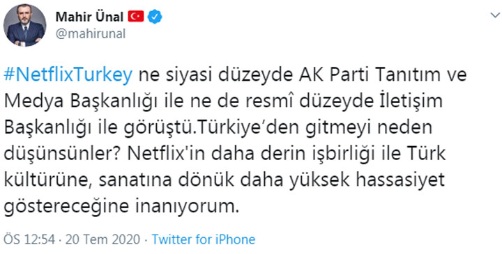 Mahir ünal netflix açıklaması